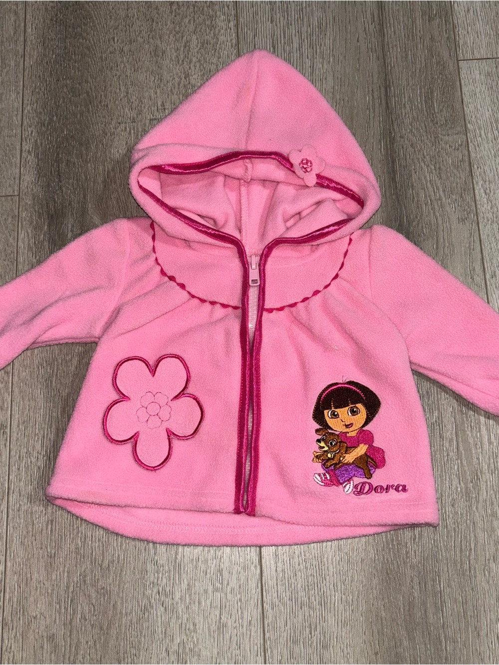 Vintage Dora the Explorer Pink Fleece Zip-Up Hoodie Jacket Baby Girl 0-3 months